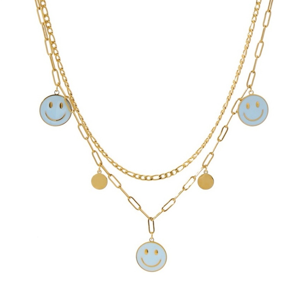 18K Gold Plated Paperclip Chain Necklace*Happy Face Smiley Face Figaro Chain*LW